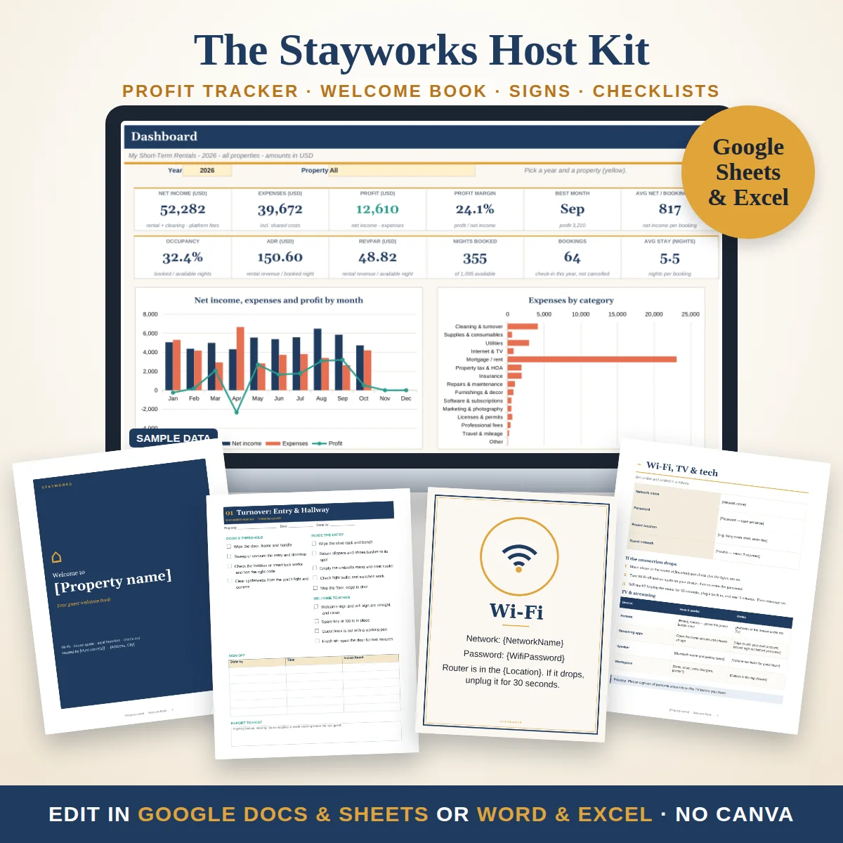Airbnb host tracker and printable guest kit for a new short-term rental