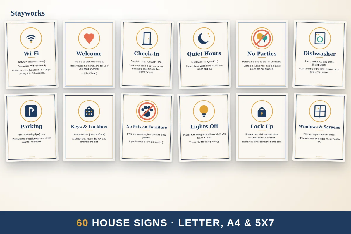 Printable Airbnb signs for Wi-Fi, check-out and house rules